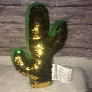 🌵 Flip Sequins Green/Gold Cactus Pillow